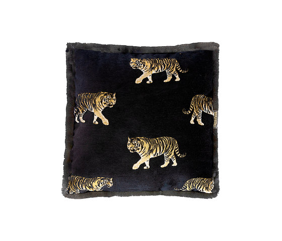 Cojín de terciopelo | Cojín de terciopelo negro con tigres bordados | Cojines | MX HOME