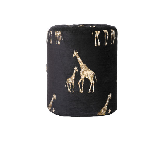 Velvet ottoman | Black velvet stool with embroidered giraffes | Stools | MX HOME