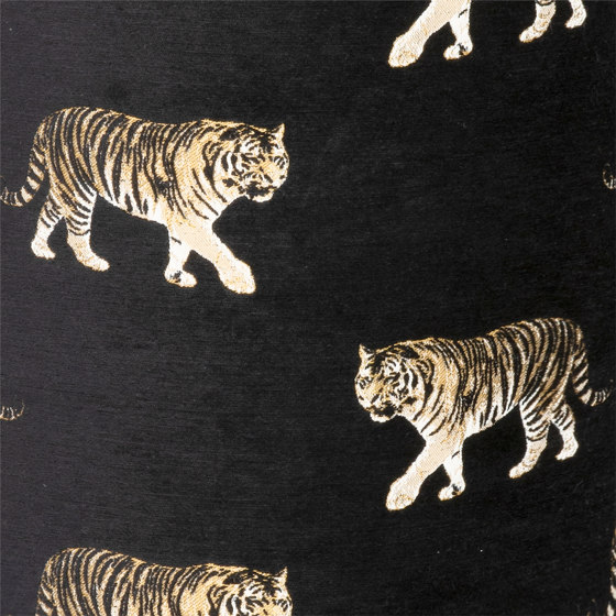 Velvet ottoman | Black velvet stool with tiger embroidery | Stools | MX HOME