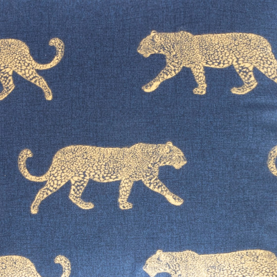 Velvet cushion | Cotton panther cushion - Blue and Gold | Cushions | MX HOME