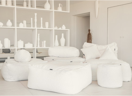 Pouf XL | Pouf ottoman en bouclette blanc crème | Tabourets | MX HOME