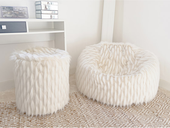 Pouf XL | Pouf en fausse fourrure blanche | Tabourets | MX HOME