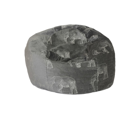 Pouf aus Samt | Pouf aus grauem Samt mit gestickten Elefanten | Sitzsäcke | MX HOME