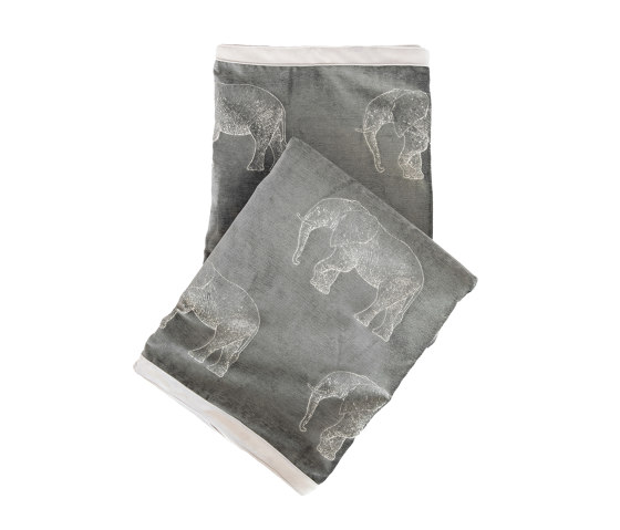 Decke aus Samt | Plaid aus grauem Samt mit gestickten Elefanten | Bettdecken | MX HOME