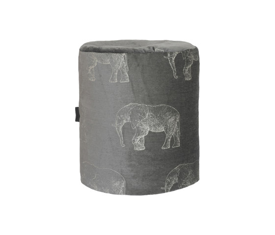 Velvet ottoman | Grey velvet stool with elephants embroidery | Stools | MX HOME