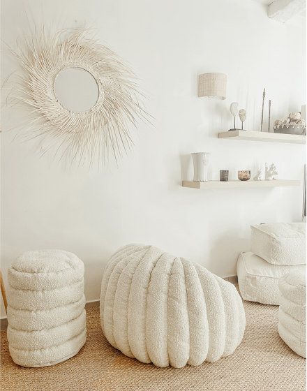 Puf xl | Puf Igloo de lana rizada crema blanca | Pufs saco | MX HOME