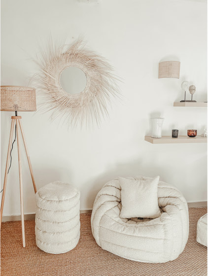 Puf xl | Taburete de lana rizada crema blanca | Taburetes | MX HOME