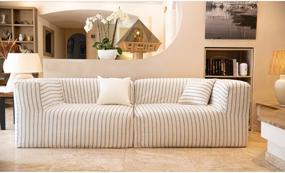 Indoor modular sofa | Modular sofa - Removable cover 3 seater - Striped Linen | Sofas | MX HOME
