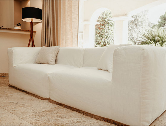 Indoor modular sofa | Modular sofa - Removable cover 5/6-seater - Cotton with fringe | Sofas | MX HOME