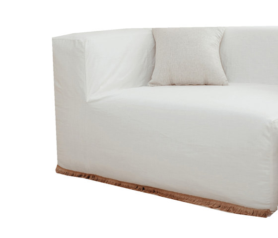 Canapé Intérieur | Chauffeuse pour canapé modulable - Coton lavé blanc + Franges | Fauteuils | MX HOME