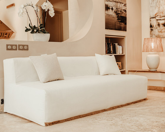 Indoor modular sofa | Modular sofa bench - Removable cover - White cotton with fringes | Sofas | MX HOME