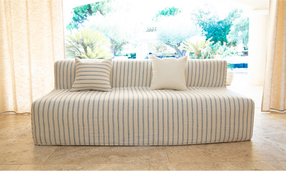 Indoor modular sofa | Modular sofa bench - Removable cover 3 seater - Striped Linen | Sofas | MX HOME