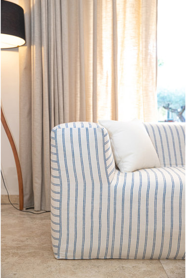 Indoor modular sofa | Modular sofa bench - Removable cover 3 seater - Striped Linen | Sofas | MX HOME