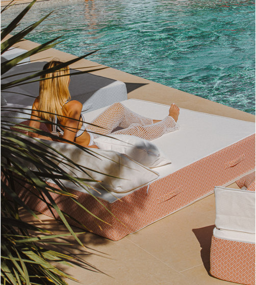 Foam sunbed | Outdoor foam bed 2 people - White orange | Sun loungers | MX HOME