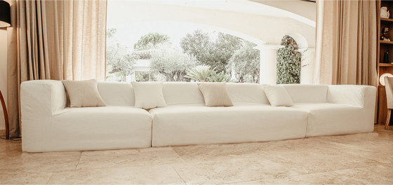 Sofá modular - Exterior | Canapé modulable- Desenfundable 5/6 plazas - Algodon lavado blanco | Sofás | MX HOME