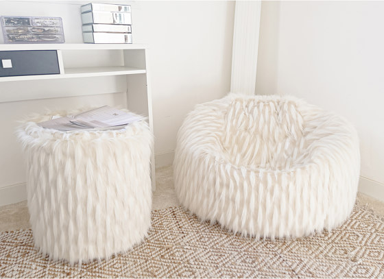 XL-Hocker | Pouf aus Kunstfell weiß | Sitzsäcke | MX HOME