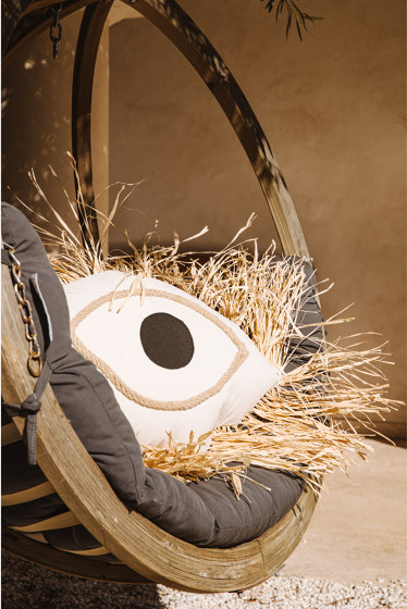 Outdoor cushions | White greek eye cushion with raffia fringe - Outdoor | Cushions | MX HOME
