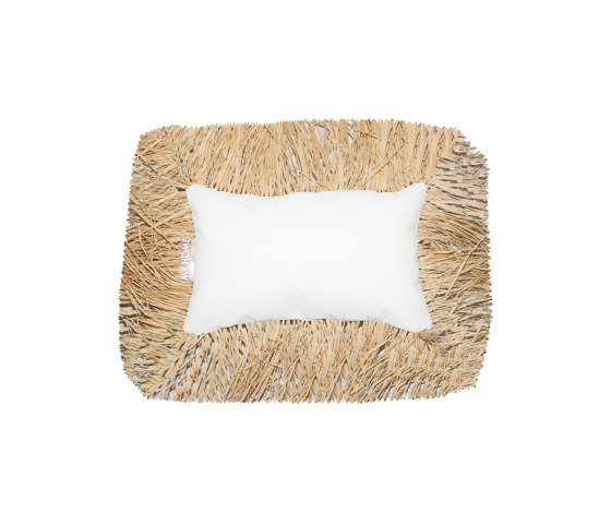 Coussin Extérieur Raffia | Coussin long a blanc à frange | Coussins | MX HOME