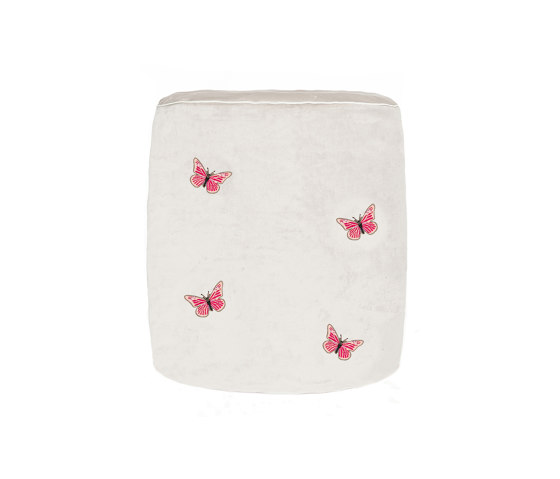 Velvet ottoman | White velvet stool with butterfly embroidery | Stools | MX HOME