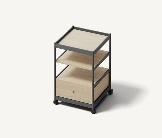 Beside Mid Frame, 1 Pc Drawer, 2 Pcs Shelves Anthracite/Oak | Estantería | MIZETTO