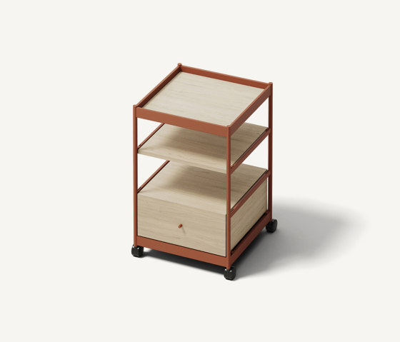 Beside Mid Frame, 1 Pc Drawer, 2 Pcs Shelves Copper Brown/Oak | Étagères | MIZETTO