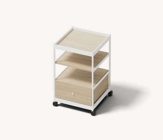 Beside Mid Frame, 1 Pc Drawer, 2 Pcs Shelves Signal White/Oak | Shelving | MIZETTO