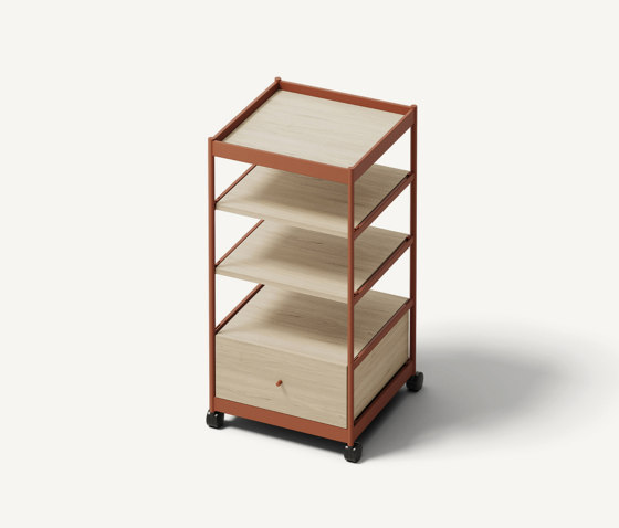 Beside Tall Frame, 1 Pc Drawer, 3 Pcs Shelves Copper Brown/Oak | Étagères | MIZETTO