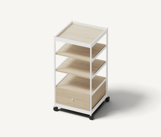 Beside Tall Frame, 1 Pc Drawer, 3 Pcs Shelves Signal White/Oak | Étagères | MIZETTO