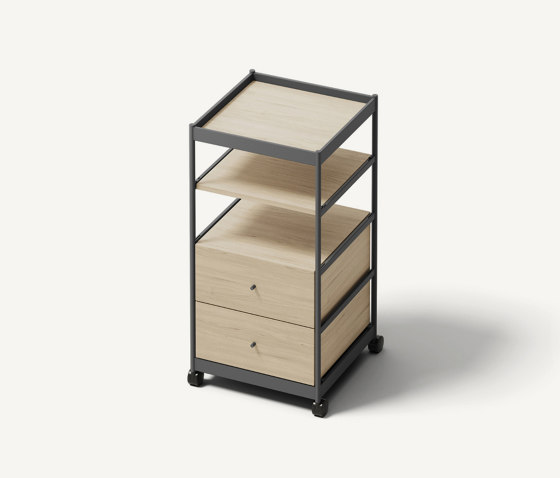 Beside Tall Frame, 2 Pcs Drawers, 2 Pcs Shelves Anthracite/Oak | Étagères | MIZETTO