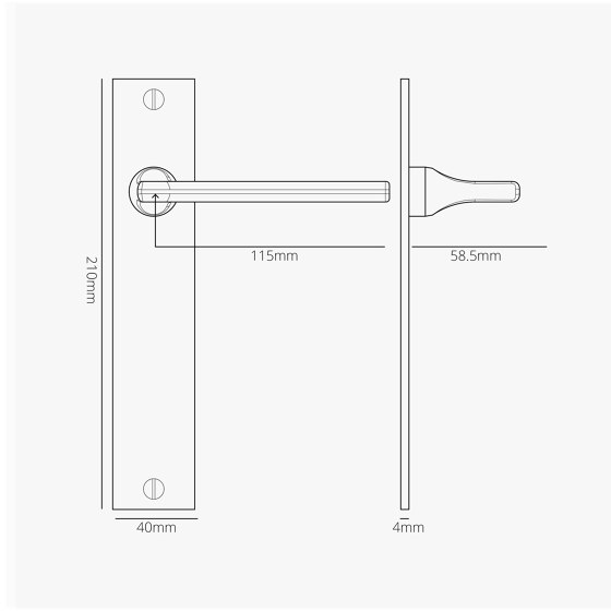 Manilla para puertas Clayton con placa larga (con muelle) | Manillas | Corston Architectural Detail