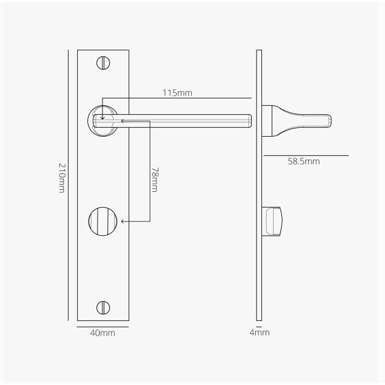 Manilla para puertas Clayton con placa larga (con muelle) y sistema giratorio | Manillas | Corston Architectural Detail