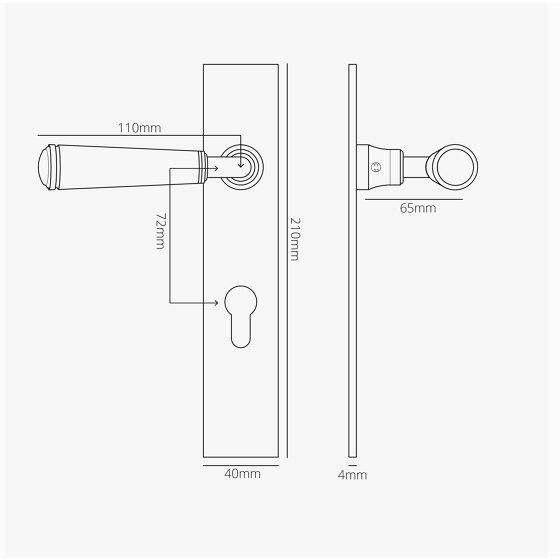 Manilla para puertas Digby con placa larga (con muelle) y cerradura europea | Manillas | Corston Architectural Detail