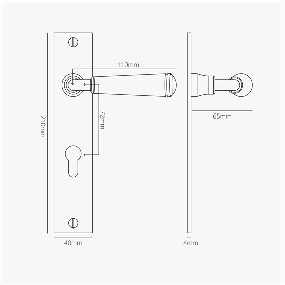 Digby Long Plate Sprung Door Handle & Euro Lock | Lever handles | Corston Architectural Detail