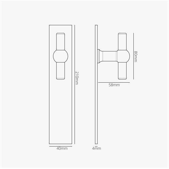 Harper T-Bar Long Plate Fixed Door Handle | Knob handles | Corston Architectural Detail