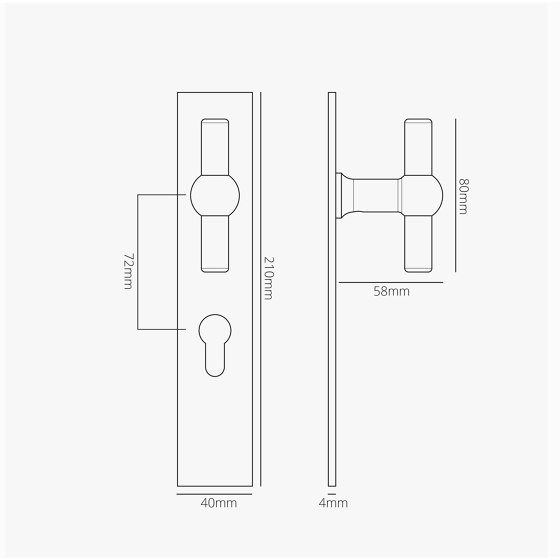 Harper T-Bar Long Plate Sprung Door Handle & Euro Lock | Knob handles | Corston Architectural Detail