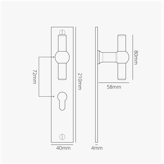 Harper T-Bar Long Plate Sprung Door Handle & Euro Lock | Knob handles | Corston Architectural Detail