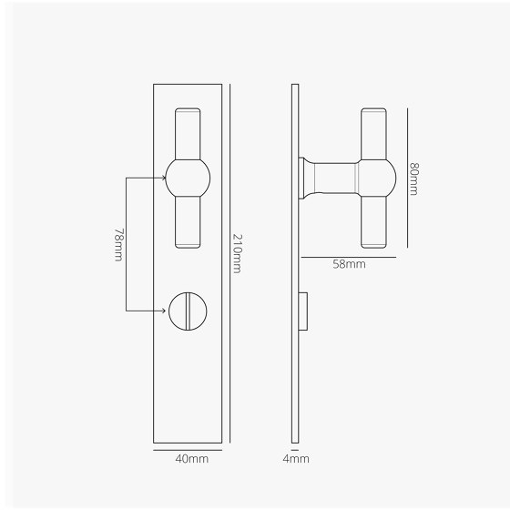 Harper Poignée de Porte Fixe à Plaque Longue avec Barre en T et Barrette Tournante | Boutons de porte | Corston Architectural Detail