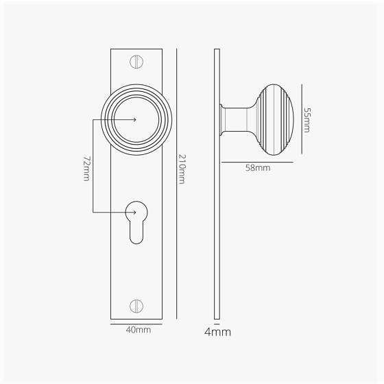 Pomo para puertas Poplar con placa larga (con muelle) y cerradura europea | Pomos | Corston Architectural Detail