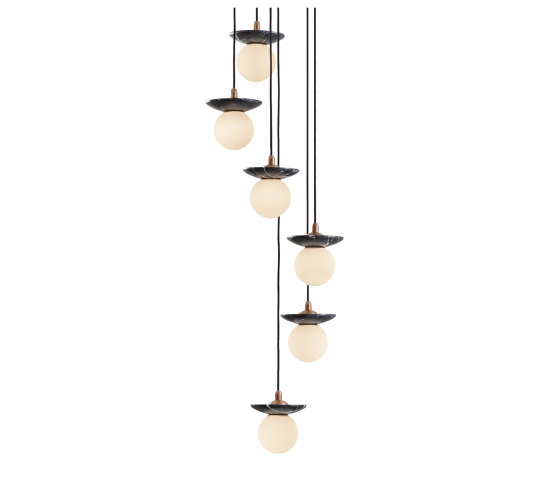 Orbit | Pendant - 6 Drop Grouping - Black Marble | Suspended lights | J. Adams & Co