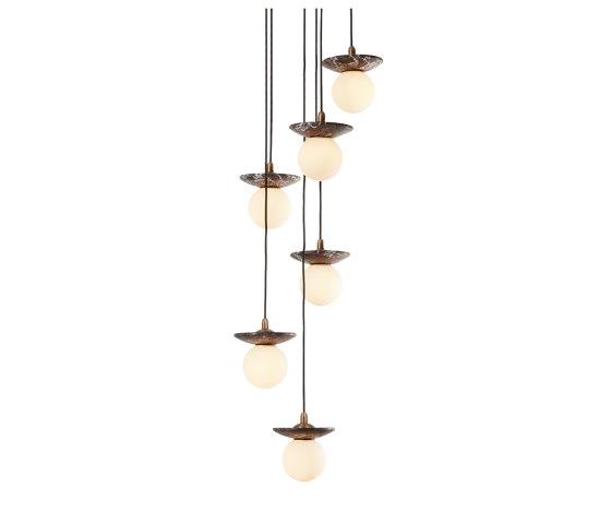 Orbit | Pendant - 6 Drop Grouping - Red Marble | Suspensions | J. Adams & Co