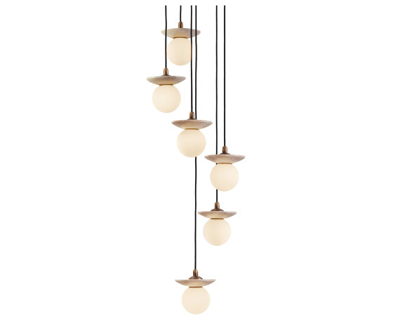 Orbit | Pendant - 6 Drop Grouping - Travertine | Suspended lights | J. Adams & Co