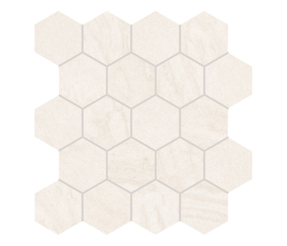 Varana Stone Mosaico Hexagon Cross Cut White | Natural stone mosaics | EMILGROUP