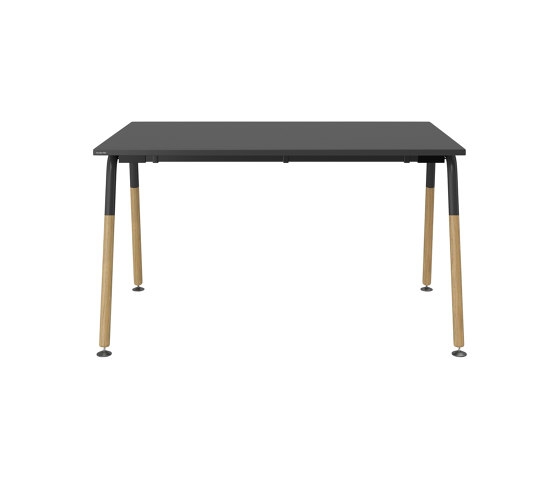 Relax | Arbeitstisch mit Holzbeinen - Tischplatte in Melamin Rabenschwarz | Objekttische | Neudoerfler