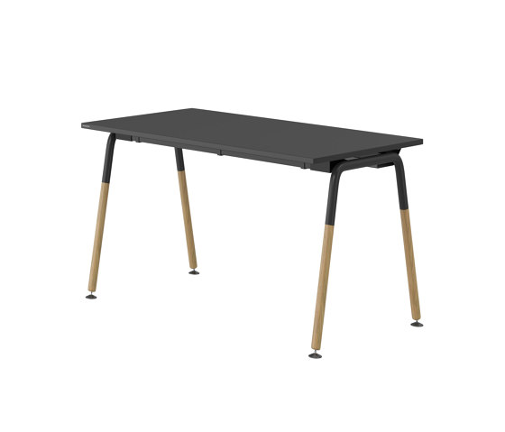 Relax | Arbeitstisch mit Holzbeinen - Tischplatte in Melamin Rabenschwarz | Objekttische | Neudoerfler