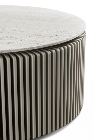 Pearl Coffee Table Softtouch Warm Beige Frame + Travertin Top | Couchtische | DAMI Luxury Interior
