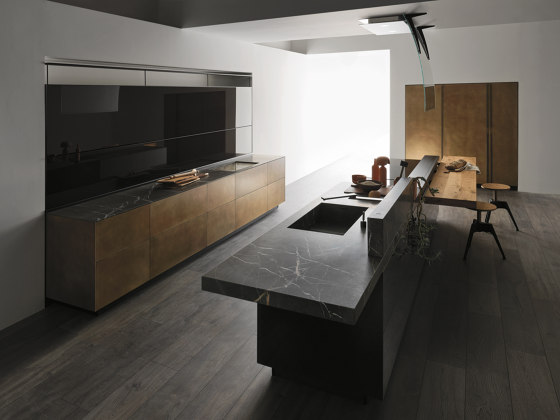 Artematica | Antique Brass and Grey Antalya Stone Top | Compact kitchens | Valcucine