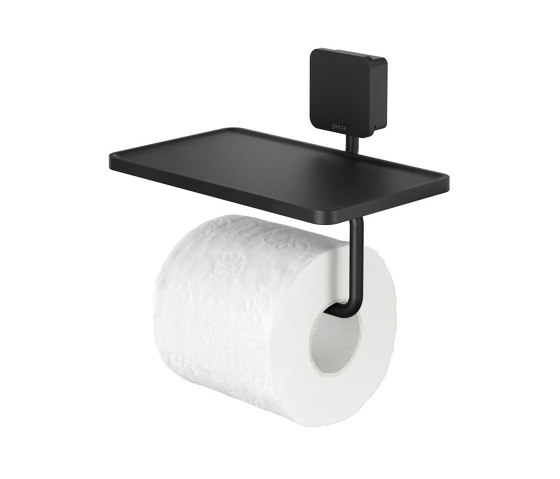 Topaz Black | Toilet roll holder with shelf Black | Bath shelves | Geesa