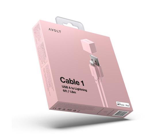 CABLE 1 USB A to Lightning Silicone MFi charging cable, 1.8m - OLD PINK | USB power sockets | Avolt
