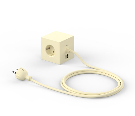 SQUARE 1 with Dual USB A ports & Magnetic base, 1.8m - ICE YELLOW | USB power sockets | Avolt