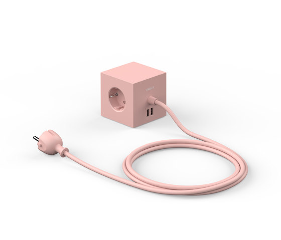 SQUARE 1 with Dual USB A ports & Magnetic base, 1.8m - OLD PINK | Prese USB | Avolt